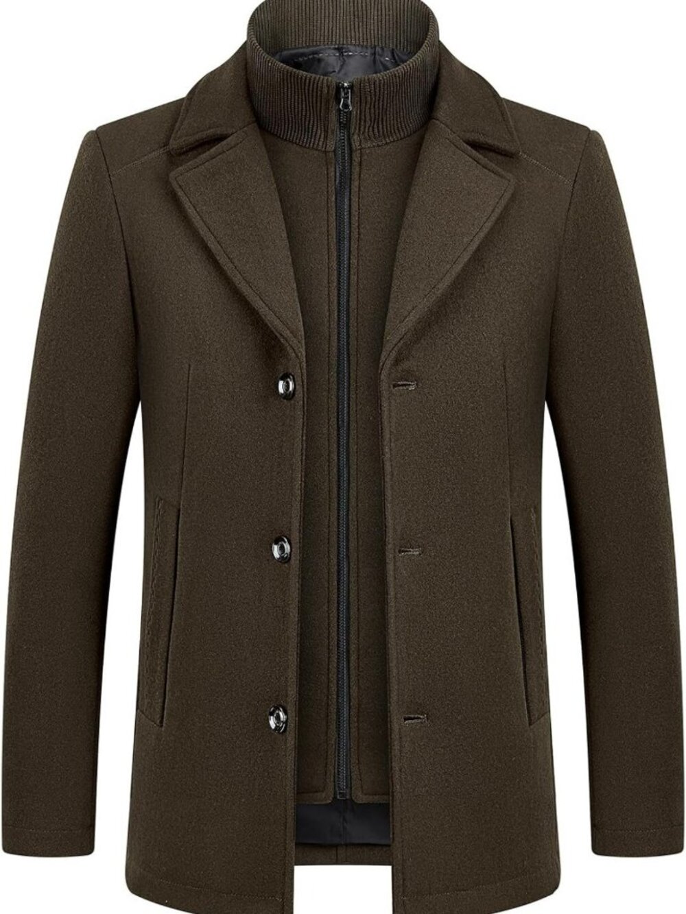 Men's 2-in-1 Winter Wool Coat with Removable Vest, Warm Casual Peacoat